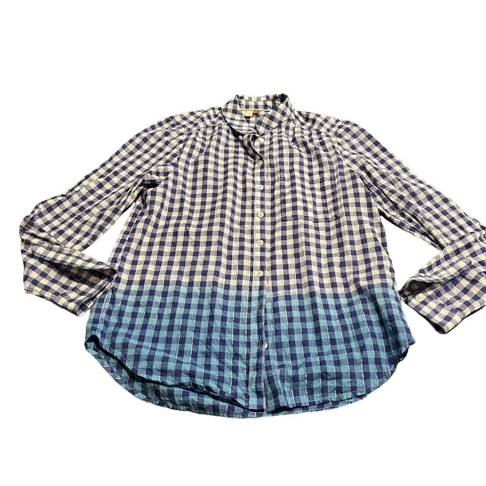 Pilcro Women’s Checkered Ombré Button Up Shirt Top Metallic Thread Small Anthro